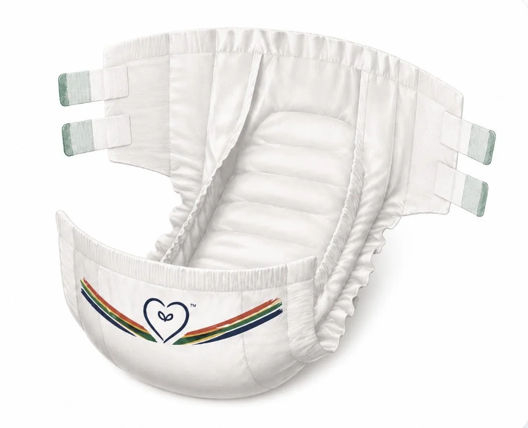 Primasentials adult brief with open fit, leak guards and refastenable tapes